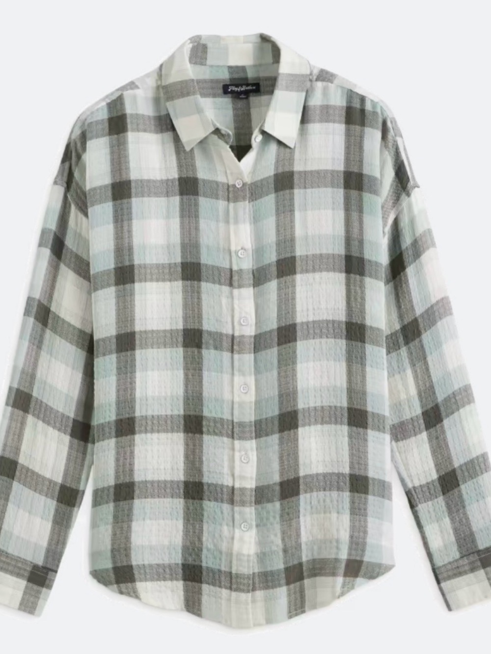 NWT Women’s Relaxed and Soft Green & Gray Plaid Button-Down Shirt, XXL